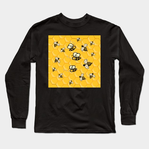 Mother's Day Gift Ideas: Cute Bee & Honeycomb pattern Happy Inspirational Design Save the Bees Long Sleeve T-Shirt by tamdevo1